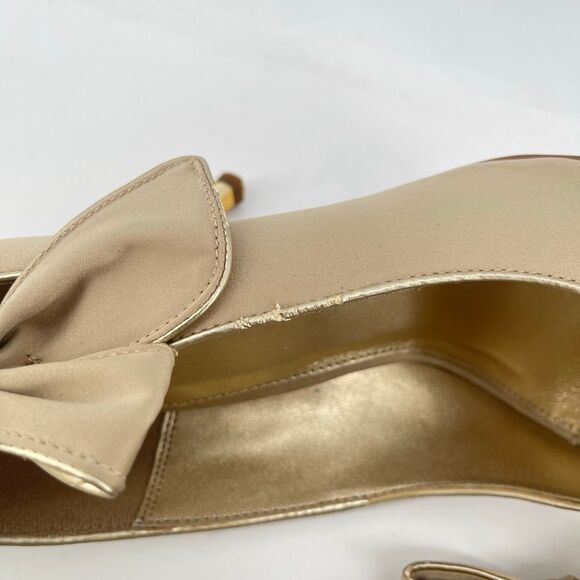 Fioni Champagne Gold Lady Luck Dressy Evening Peep Toe Bow Heels Size 9 - Picture 9 of 16